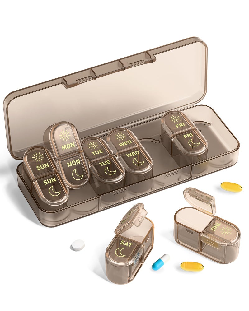Pillex Weekly Pill Organizer 2 Times a Day, 7-Day AM PM Pill Box, Travel Pill Case, Medicine Pill Organizer for Fish Oils, Vitamins & Supplements - Image 1