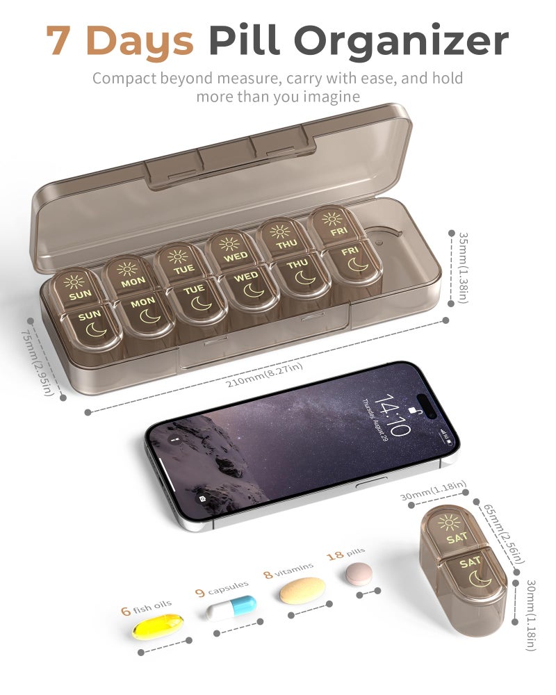 Pillex Weekly Pill Organizer 2 Times a Day, 7-Day AM PM Pill Box, Travel Pill Case, Medicine Pill Organizer for Fish Oils, Vitamins & Supplements - Image 3