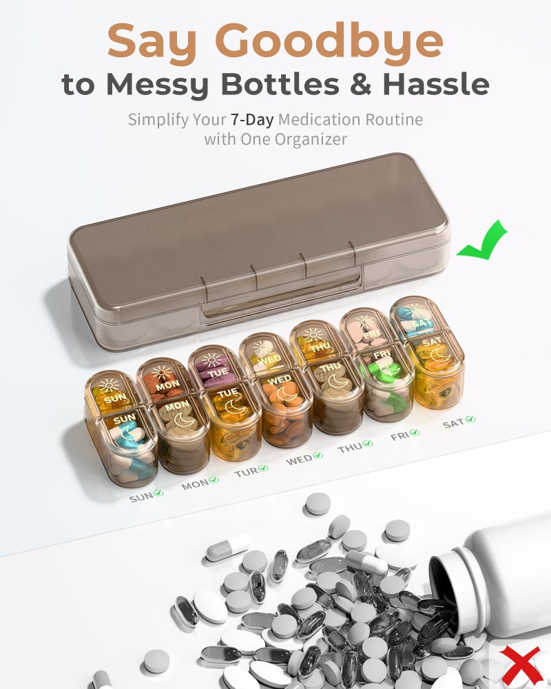 Pillex Weekly Pill Organizer 2 Times a Day, 7-Day AM PM Pill Box, Travel Pill Case, Medicine Pill Organizer for Fish Oils, Vitamins & Supplements - Image 4