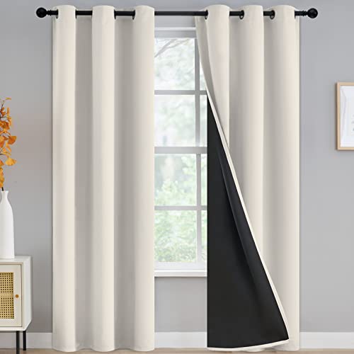 Yakamok 100 Blackout Curtains for Bedroom 84 Inch Length Full Light Blocking Drapes with Black Backing Soft Thermal Insulated Solid Grommet Panels for Living Room 42Wx84LCream 2 Panels