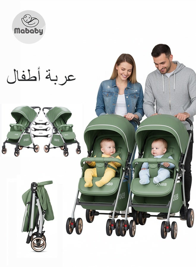 ما بيبي عربة أطفال مزدوجة، عربة أطفال للسفر قابلة للطي والفك، يمكن الجلوس والاستلقاء، عربة أطفال خفيفة الوزن من 0-4 سنوات - Image 1