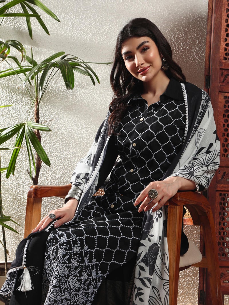 SHOPPING QUEEN Women's Viscose Checkered Kurta Set with Dupatta (A612_Deep Purple_M) - Image 4