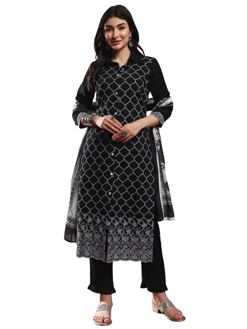 SHOPPING QUEEN Women's Viscose Checkered Kurta Set with Dupatta (A612_Deep Purple_M) - Image 1