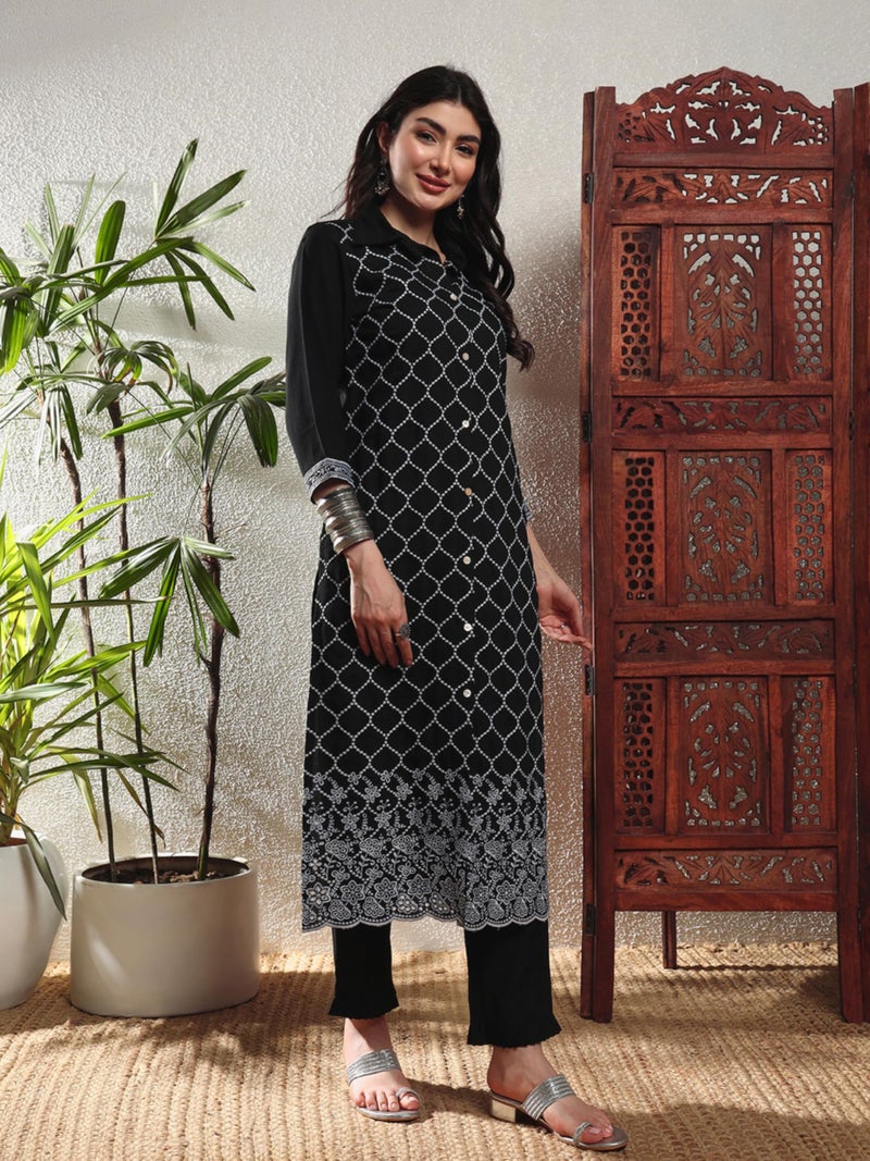 SHOPPING QUEEN Women's Viscose Checkered Kurta Set with Dupatta (A612_Deep Purple_M) - Image 3