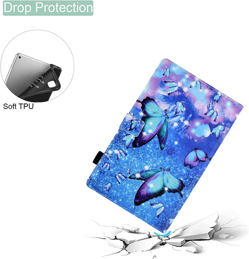 حافظة واقية من نوع "Folio Stand Cover" مصنوعة من جلد PU عالي الجودة لجهاز Fire HD 8 (الجيل الثامن/السابع/السادس، إصدارات 2018/2017/2016)، تتميز بتصميم يشبه فراشة زرقاء. - Image 3