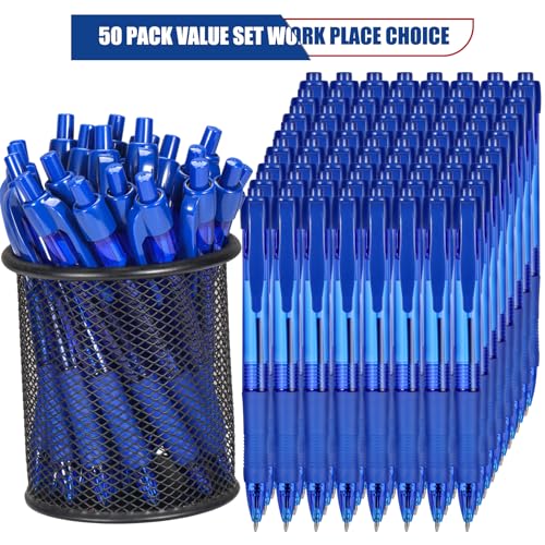 deegtran Pens Bulk, 50 Pack No Bleed Blue Ink Click Pens with Soft Grip, Wholesale Retractable Ballpoint Pens for Office School, Medium Point Smooth 1.0MM - Image 2
