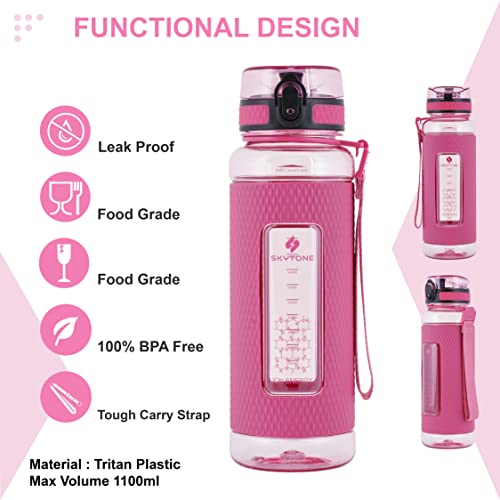 SKYTONE® 1 Liter Water Bottle For Office, Leak Proof & BPA Free Tritan Plastic Reusable Water Bottles, Ideal Gift for Travel Gym fitness Running School With Silicon Grip (Blue) (Red) - Image 3