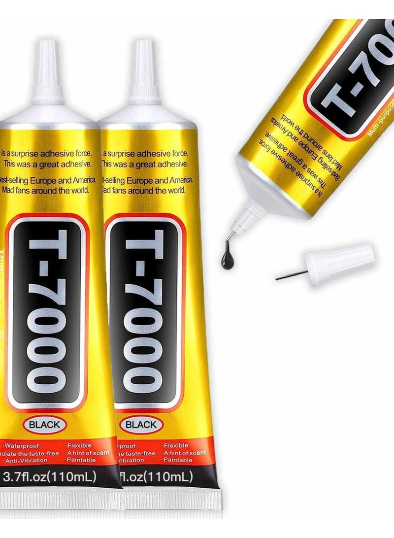 CMGTYYD. 2 قطعة T-7000 غراء لاصق أسود T-7000، غراء متعدد الأغراض 110 مل، غراء مقاوم للماء عالي الأداء للإصلاحات الدقيقة، جل لاصق فائق القوة فائق القوة مثالي للهواتف والإلكترونيات والمجوهرات والحرف اليدوية - Image 1