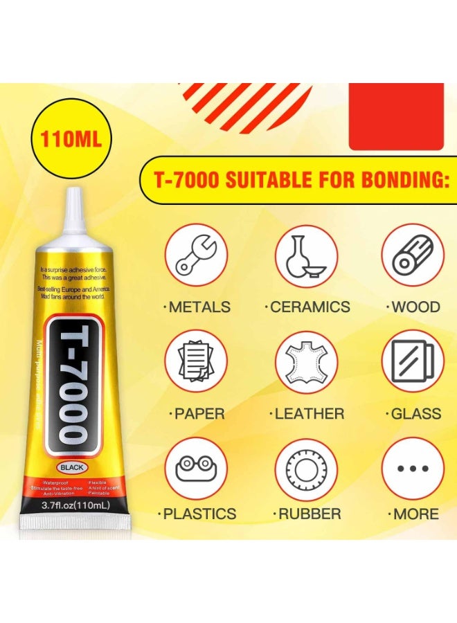 CMGTYYD. 2 قطعة T-7000 غراء لاصق أسود T-7000، غراء متعدد الأغراض 110 مل، غراء مقاوم للماء عالي الأداء للإصلاحات الدقيقة، جل لاصق فائق القوة فائق القوة مثالي للهواتف والإلكترونيات والمجوهرات والحرف اليدوية - Image 3