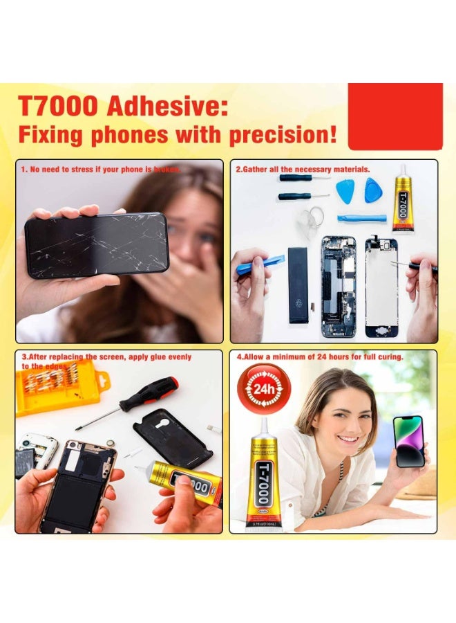 CMGTYYD. 2 قطعة T-7000 غراء لاصق أسود T-7000، غراء متعدد الأغراض 110 مل، غراء مقاوم للماء عالي الأداء للإصلاحات الدقيقة، جل لاصق فائق القوة فائق القوة مثالي للهواتف والإلكترونيات والمجوهرات والحرف اليدوية - Image 5