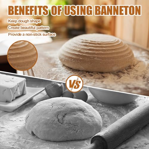 Dimpola Banneton Bread Proofing Basket - 9 inch Banneton Basket Set of 2 Sourdough Proofing Basket Round Proofing Bowls Handmade Rattan Baskets and Liners - Image 4