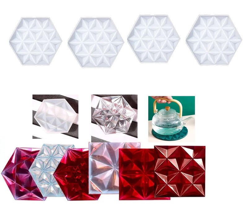 EnaMeena 4Pack 3D Extra Deep Variety Designer Coaster Silicone Molds for epoxy Resin Casting Perfect for Dining Areas Home Decoration DIY Projects Art Creation Gifting and Crafts