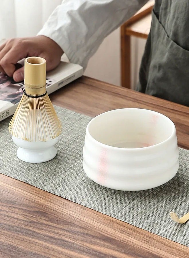 BOUND MOAT 4pcs Matcha Set Matcha Whisk Kit Included Matcha Bowl, Bamboo Whisk,Ceramic Whisk Holder,Scoop,Traditional Matcha Tool Set for Matcha Tea Ceremony (White and Pink) - Image 2