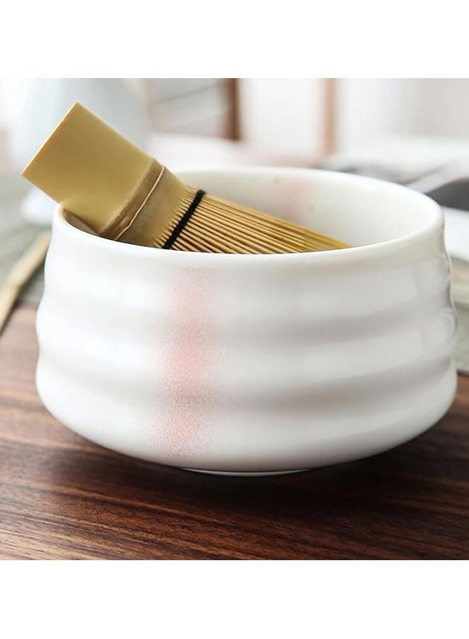 BOUND MOAT 4pcs Matcha Set Matcha Whisk Kit Included Matcha Bowl, Bamboo Whisk,Ceramic Whisk Holder,Scoop,Traditional Matcha Tool Set for Matcha Tea Ceremony (White and Pink) - Image 3