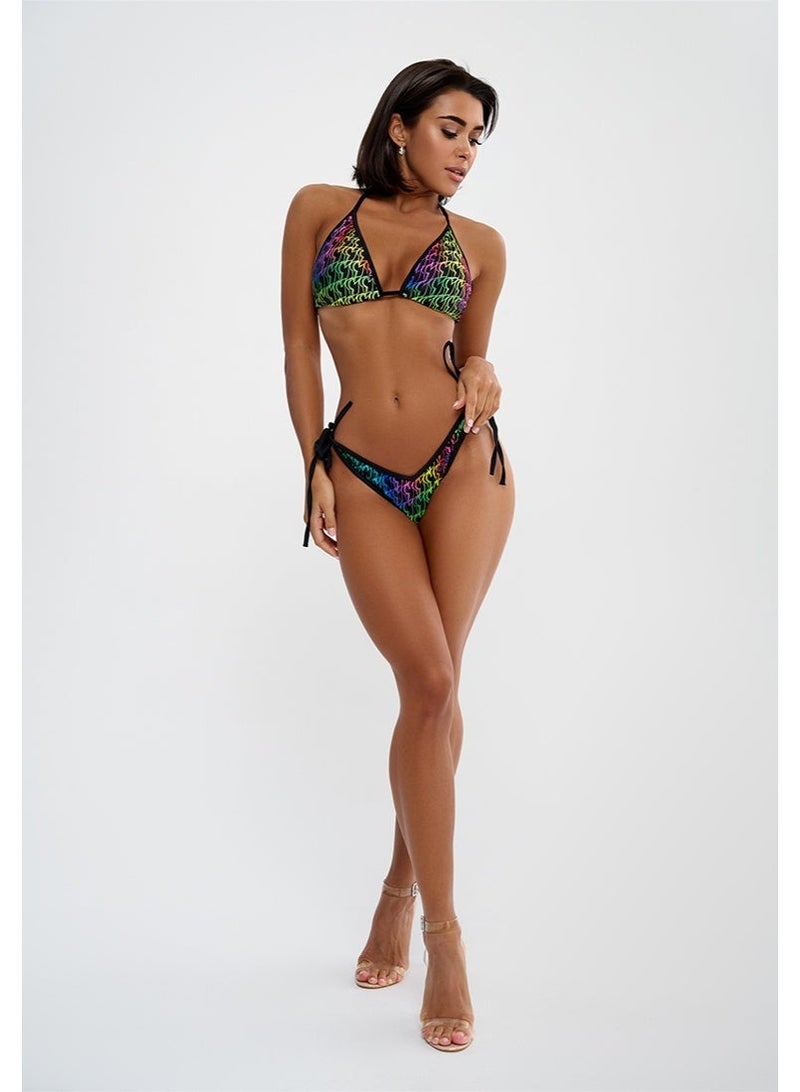 Bona Fide Premium Two-Piece Swimwear Set for Women - Vibrant Graphic Print Beachwear - Adjustable Halter Neck Bikini Top & Side-Tie Bottoms - Quick-Dry Designer Summer Suit - Multicolor - Image 3