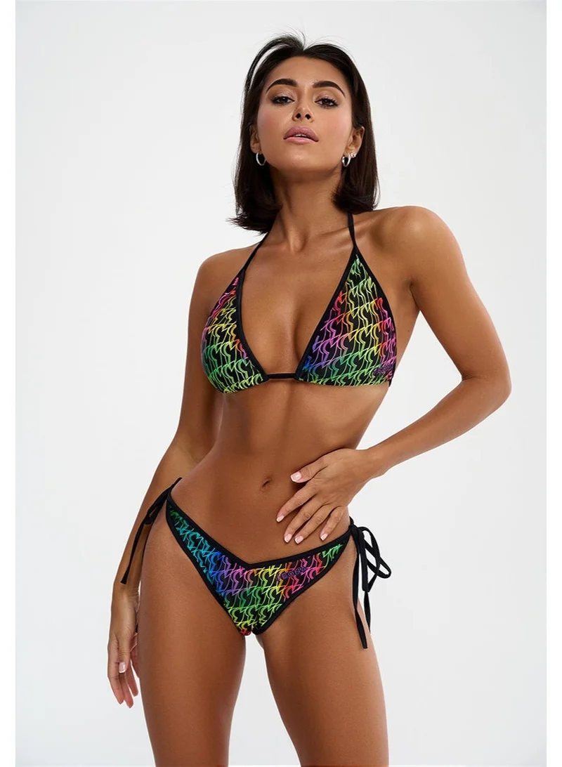 Bona Fide Premium Two-Piece Swimwear Set for Women - Vibrant Graphic Print Beachwear - Adjustable Halter Neck Bikini Top & Side-Tie Bottoms - Quick-Dry Designer Summer Suit - Multicolor