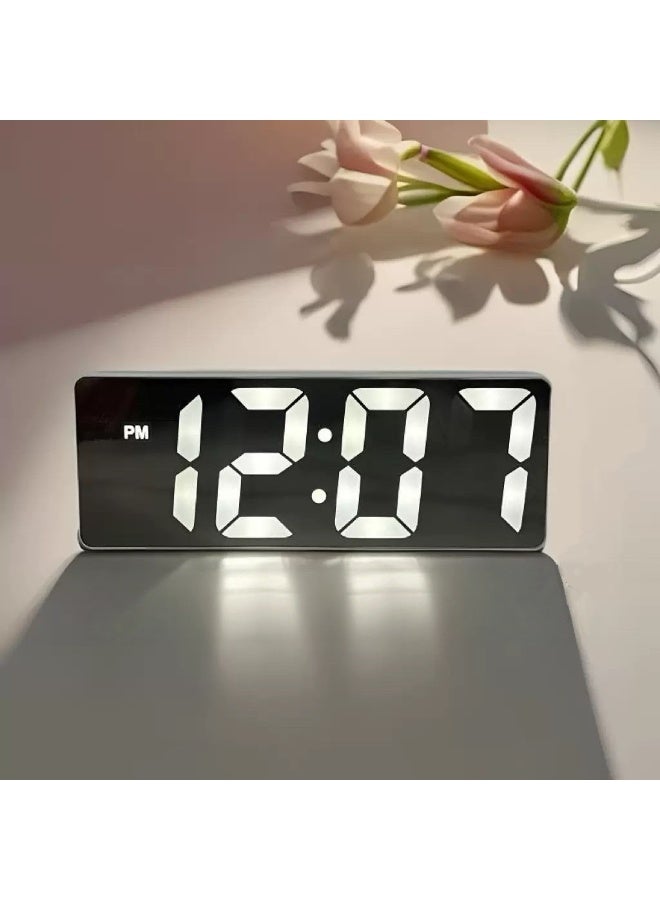 Sleek LED Digital Alarm Clock with Voice Control,Temperature、Date Display - Perfect for Students & Home Decor(White) - Image 1