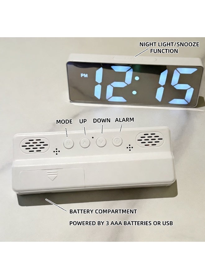 Sleek LED Digital Alarm Clock with Voice Control,Temperature、Date Display - Perfect for Students & Home Decor(White) - Image 2