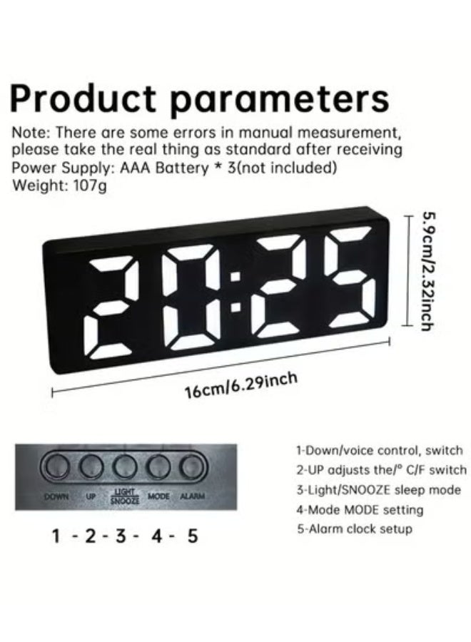 Sleek LED Digital Alarm Clock with Voice Control,Temperature、Date Display - Perfect for Students & Home Decor(White) - Image 3
