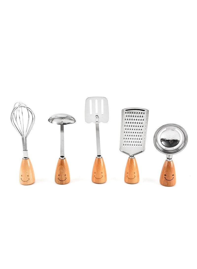 عام طقم أدوات المطبخ Smiley Face ، طقم خبز DIY ، 11 قطعة من خشب الزان - طقم أدوات مطبخ مصمم للوجه مع شوك وملاعق وملاعق - Image 2