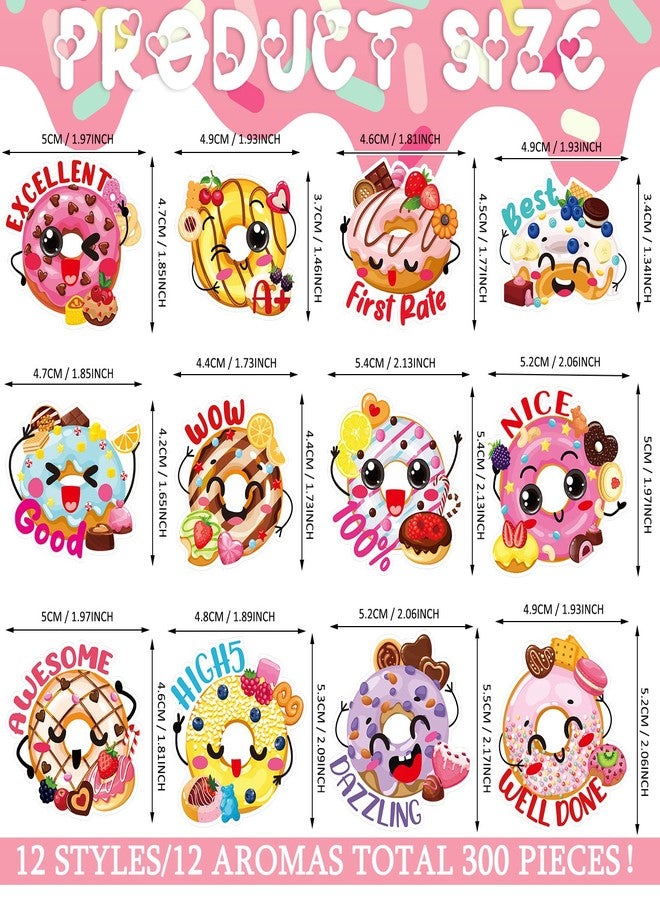 Jetec 300 Pcs Scratch and Sniff Sticker for Kids Smelly Scented Motivational Stickers Reward Teacher Incentive Positive Supplies for Student Classroom School Graduation(Donut) - Image 2