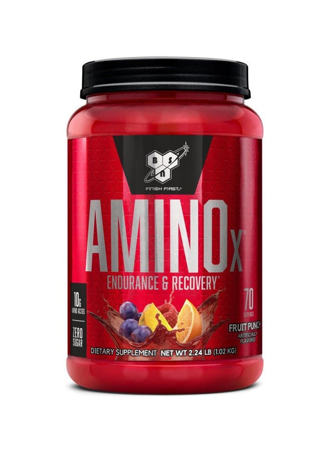BSN Amino X Muscle Recovery & Endurance Powder with BCAAs, Intra Workout Support, 10 Grams of Amino Acids, Keto Friendly, Caffeine Free, Flavor: Fruit Punch, 70 Servings (Packaging May Vary) - Image 1