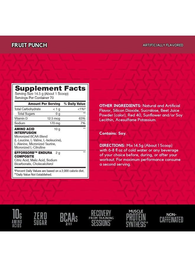BSN Amino X Muscle Recovery & Endurance Powder with BCAAs, Intra Workout Support, 10 Grams of Amino Acids, Keto Friendly, Caffeine Free, Flavor: Fruit Punch, 70 Servings (Packaging May Vary) - Image 2