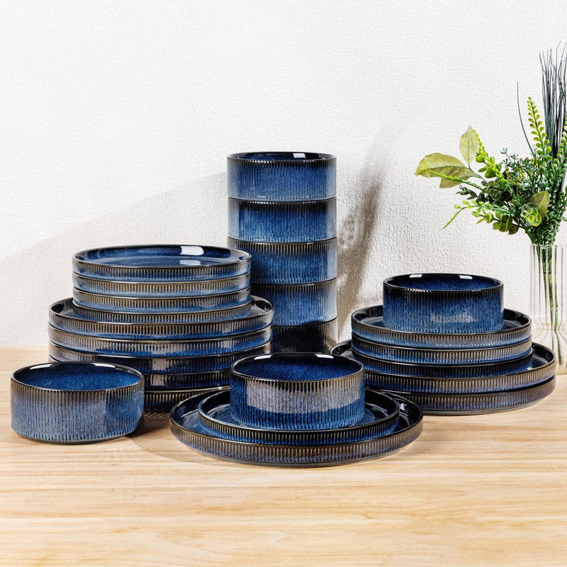 TheTerra Ceramic Dinnerware Sets for 8, 24 Pieces Porcelain Lightweight Speckled Plates and Bowls Sets, Scratch Resistant Dish Set, Oven & Microwave & Dishwasher Safe, Starry Blue - Image 1