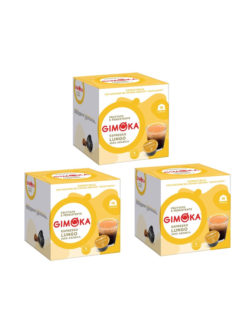 Gimoka Espresso Lungo – 3 Packs × 16 Capsules (Total 48 Capsules) Compatible with Dolce Gusto
