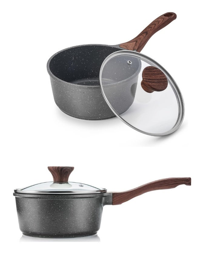 Chase Up Nonstick Sauce Pan with Lid, 2QT Small Sauce Pot with Swiss Granite Coating, Stay-cool Handle, Multipurpose Handy Little Saucepan, Induction Capable, PFOA Free(18 cm) - Image 2