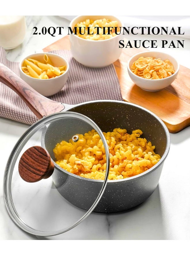 Chase Up Nonstick Sauce Pan with Lid, 2QT Small Sauce Pot with Swiss Granite Coating, Stay-cool Handle, Multipurpose Handy Little Saucepan, Induction Capable, PFOA Free(18 cm) - Image 3