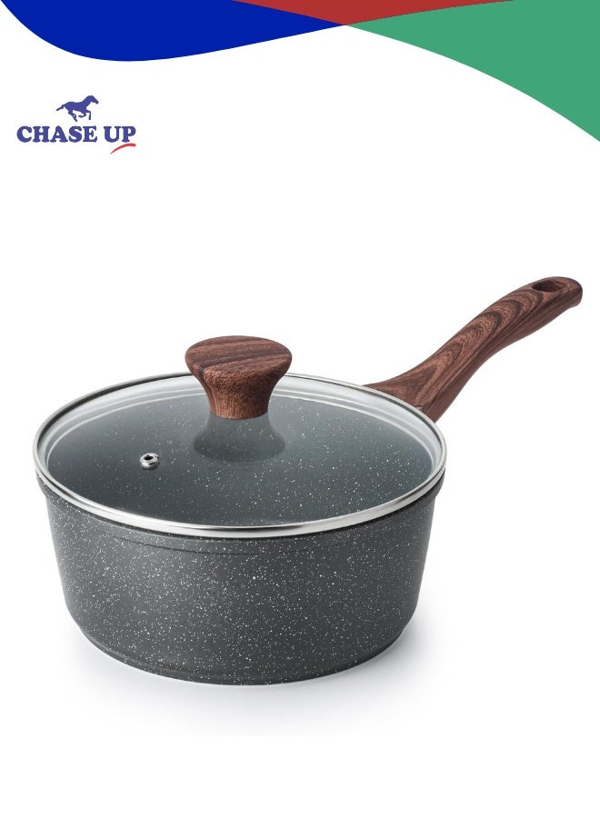 Chase Up Nonstick Sauce Pan with Lid, 2QT Small Sauce Pot with Swiss Granite Coating, Stay-cool Handle, Multipurpose Handy Little Saucepan, Induction Capable, PFOA Free(18 cm) - Image 1