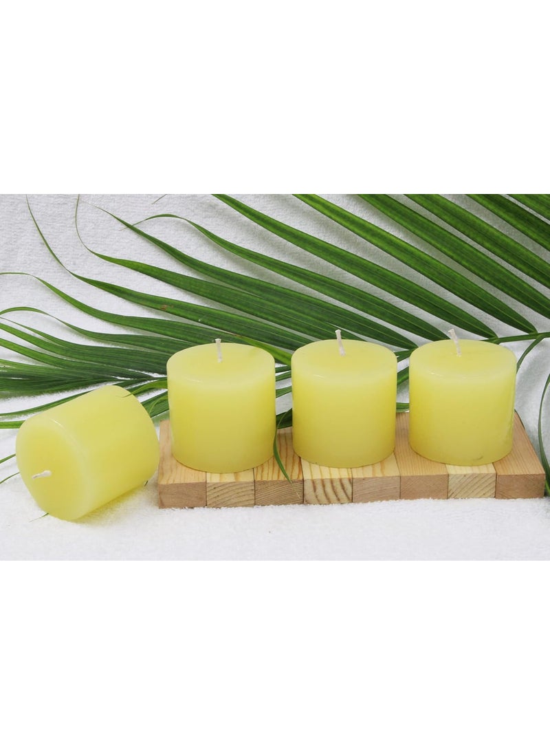 atorakushon atorakushon Pillar Candle Lemon Scented Set of 4 Luxury Candles Smoke Free for Wedding Birthday Party Home Decoretion Spa Christmas Aromatherapy [Sunglow Yellow]  - Image 3