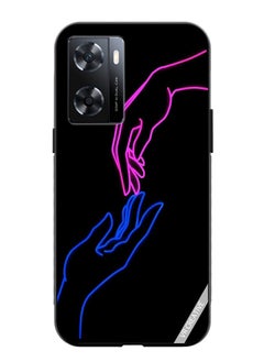 Protective Case Cover For Oppo A57/A77s Hands In Neon Lights Design Multicolour