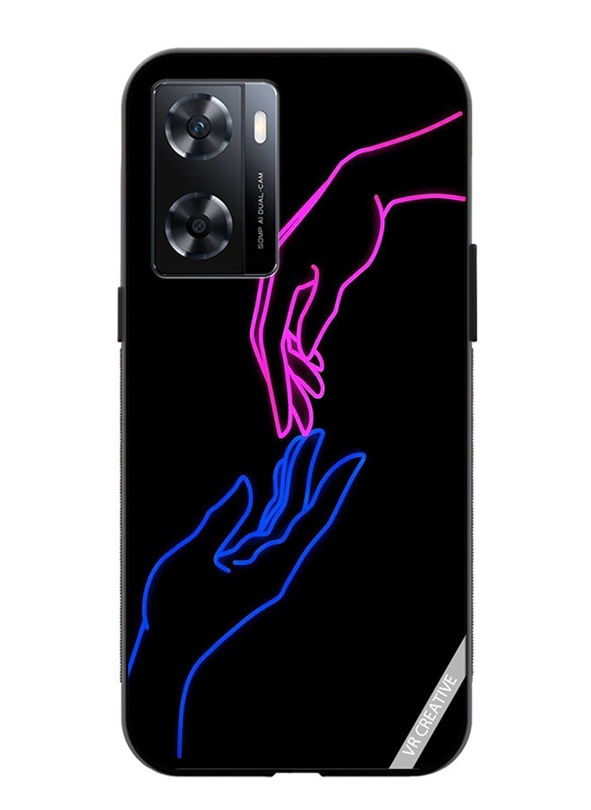 VR CREATIVE - Protective Case Cover For Oppo A57/A77s Hands In Neon Lights Design Multicolour - Image 1