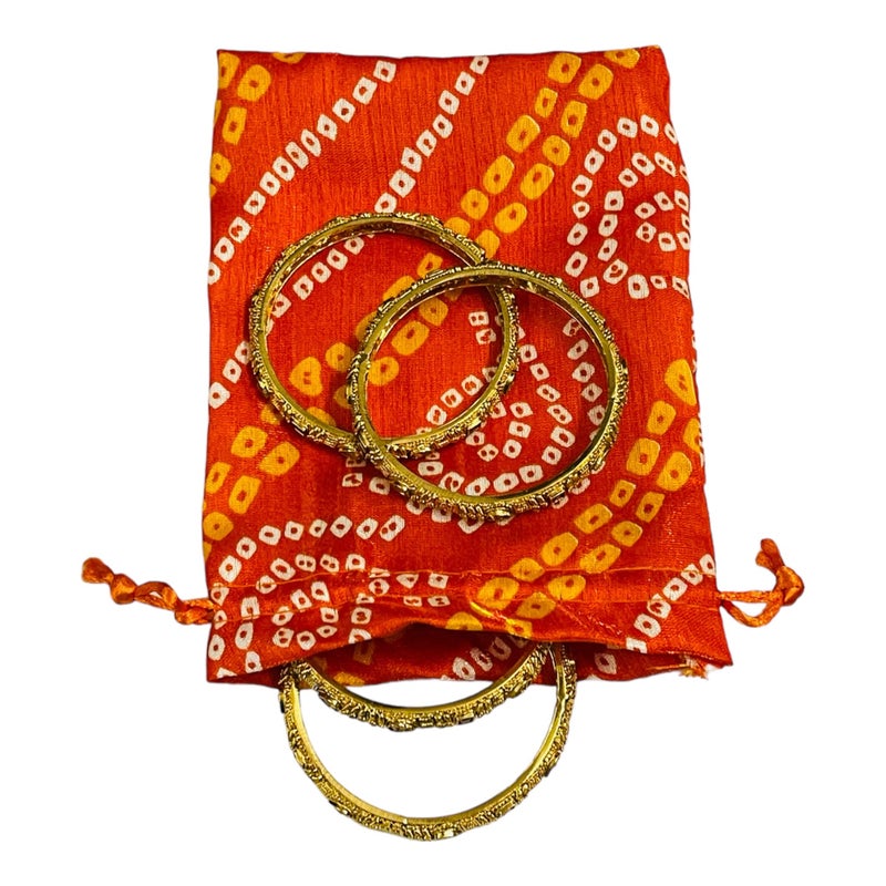 Krisah Pack of 50 pcs Potli Gift Pouches Bags, Small Size,18 cm X 12 cm, Bandhej Print, Orange - Image 5