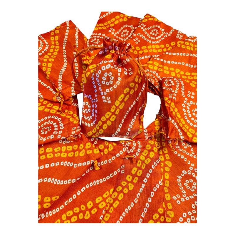 Krisah Pack of 50 pcs Potli Gift Pouches Bags, Small Size,18 cm X 12 cm, Bandhej Print, Orange - Image 3