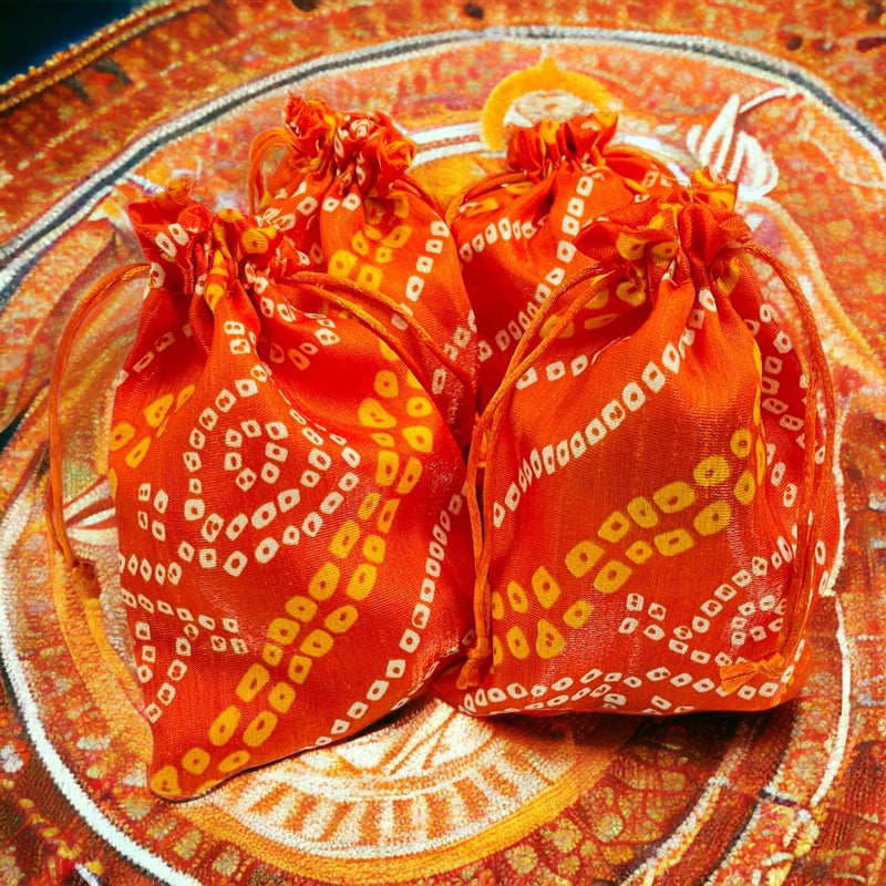 Krisah Pack of 50 pcs Potli Gift Pouches Bags, Small Size,18 cm X 12 cm, Bandhej Print, Orange - Image 2