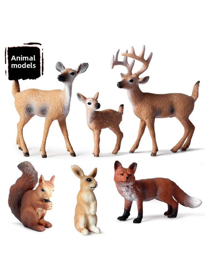 Generic - Simulation Solid White-tailed Deer Squirrel Fox Rabbit Wild Jungle Moving Suit Model Children's Toys-Color:White-tailed Deer Squirrel Red Fox Rabbit 6 Sets - Image 1