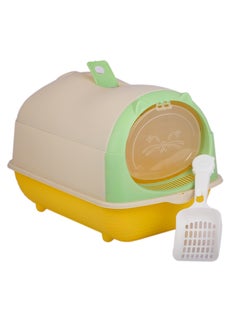 HAPPY PUSS Cat litter box enclosed, large cat sand box, litter tray for indoor, open top with carbon filter, odor control. kitten toilet, with cat litter scoop, detachable with front door flap.  - Image 1