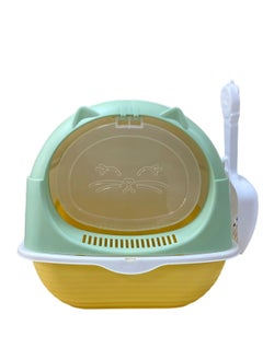 HAPPY PUSS Cat litter box enclosed, large cat sand box, litter tray for indoor, open top with carbon filter, odor control. kitten toilet, with cat litter scoop, detachable with front door flap.  - Image 2