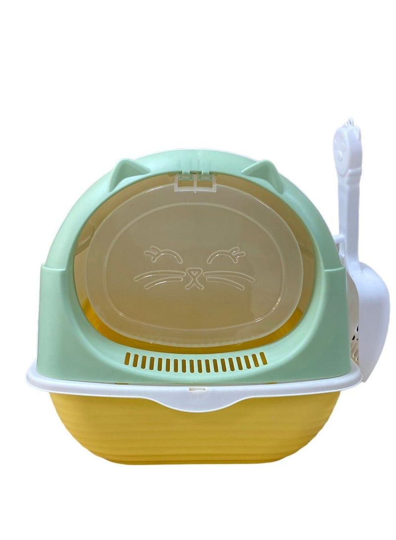 HAPPY PUSS Cat litter box enclosed, large cat sand box, litter tray for indoor, open top with carbon filter, odor control. kitten toilet, with cat litter scoop, detachable with front door flap. - Image 2