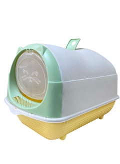 HAPPY PUSS Cat litter box enclosed, large cat sand box, litter tray for indoor, open top with carbon filter, odor control. kitten toilet, with cat litter scoop, detachable with front door flap.  - Image 3