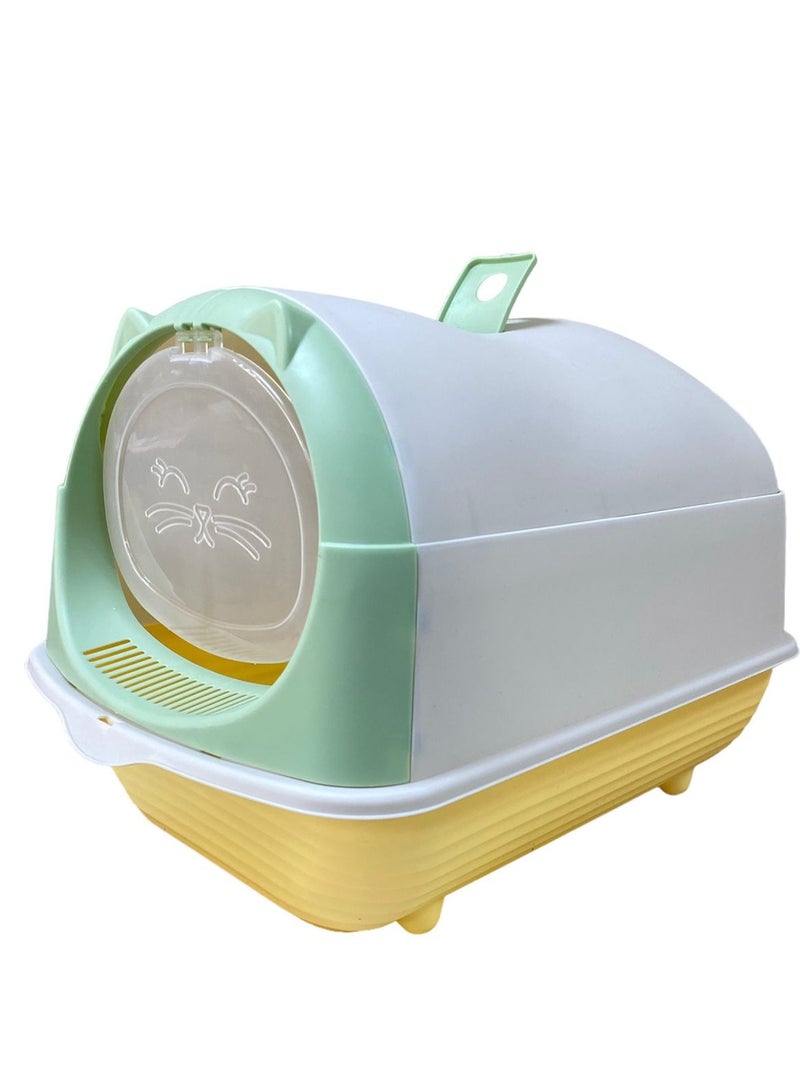 HAPPY PUSS Cat litter box enclosed, large cat sand box, litter tray for indoor, open top with carbon filter, odor control. kitten toilet, with cat litter scoop, detachable with front door flap. - Image 3
