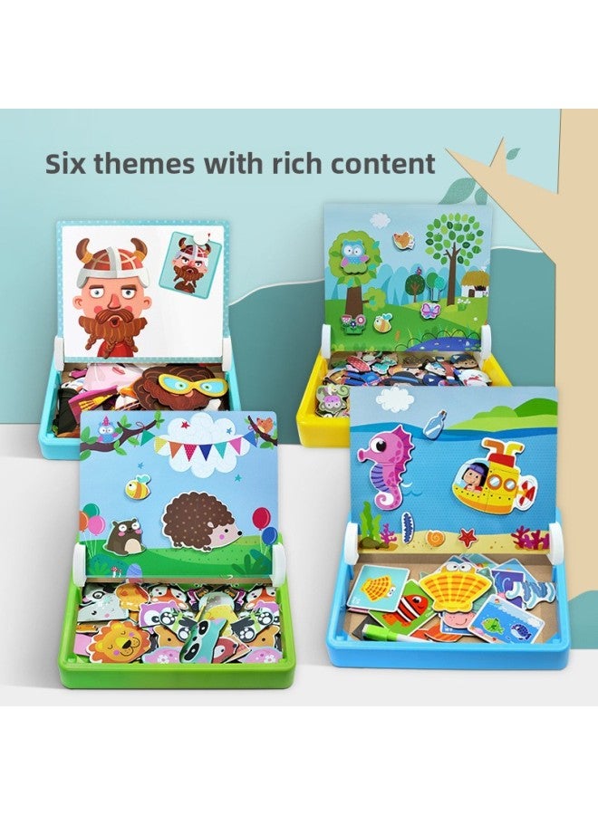 Magnetic Wooden Puzzle Early Education Toy Intelligence Development Children's Puzzle Figure Face-changing Play-in-Home Change Magnetic Sticker-Color:Puzzle Post-animal Expression Show - Image 5