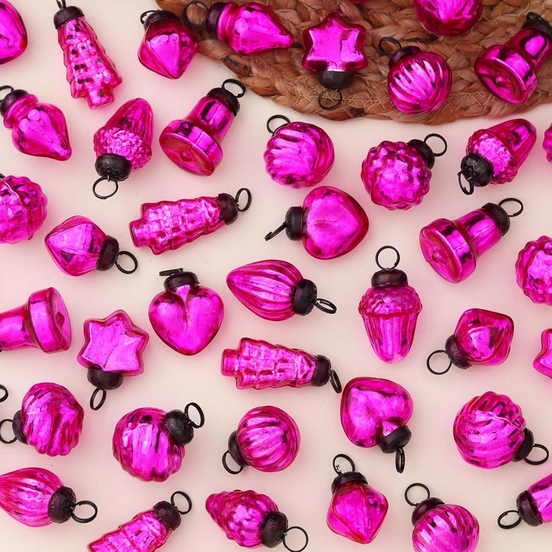 Indian-Shelf 300 Pieces Glass Pink Christmas Ornaments Decorative Mercury Mini Vintage Bulk Hanging Ornaments for Halloween Christmas Tree New Year Valentine Day Holidays Event and Wedding Party Decor - Image 1