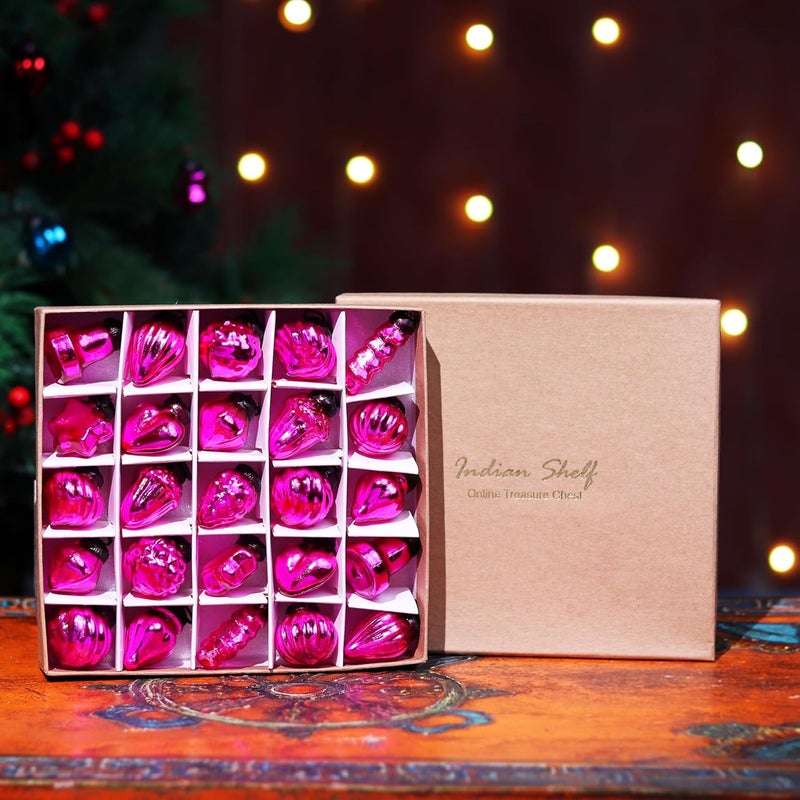 Indian-Shelf 300 Pieces Glass Pink Christmas Ornaments Decorative Mercury Mini Vintage Bulk Hanging Ornaments for Halloween Christmas Tree New Year Valentine Day Holidays Event and Wedding Party Decor - Image 2