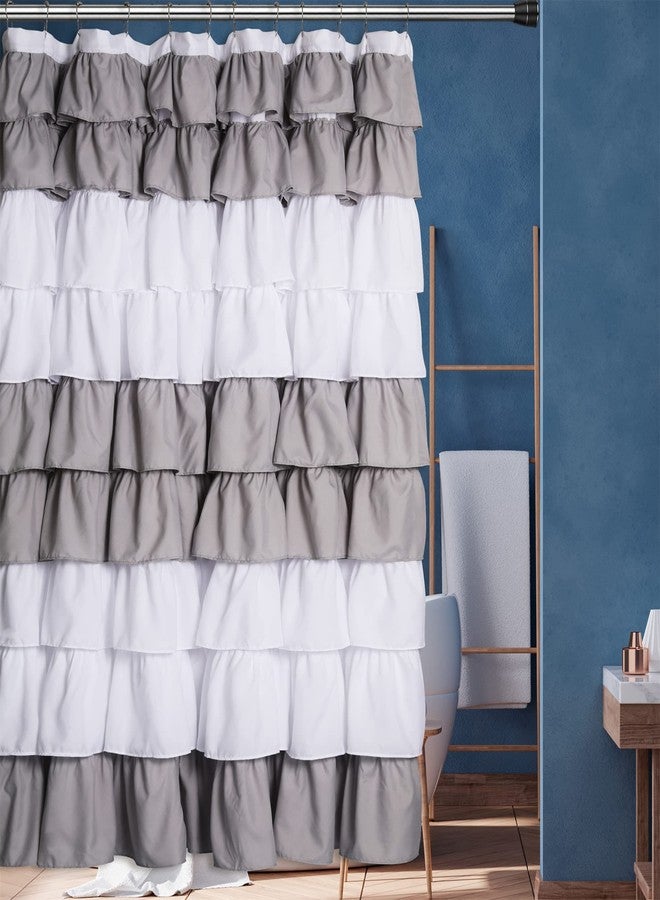 Moslovstar 72" x 72" Elegant Ruffle Shower Curtain Modern Farmhouse Fabric Shower Curtain for Bathtub Shower Area Decoration, Grey and White - Image 2