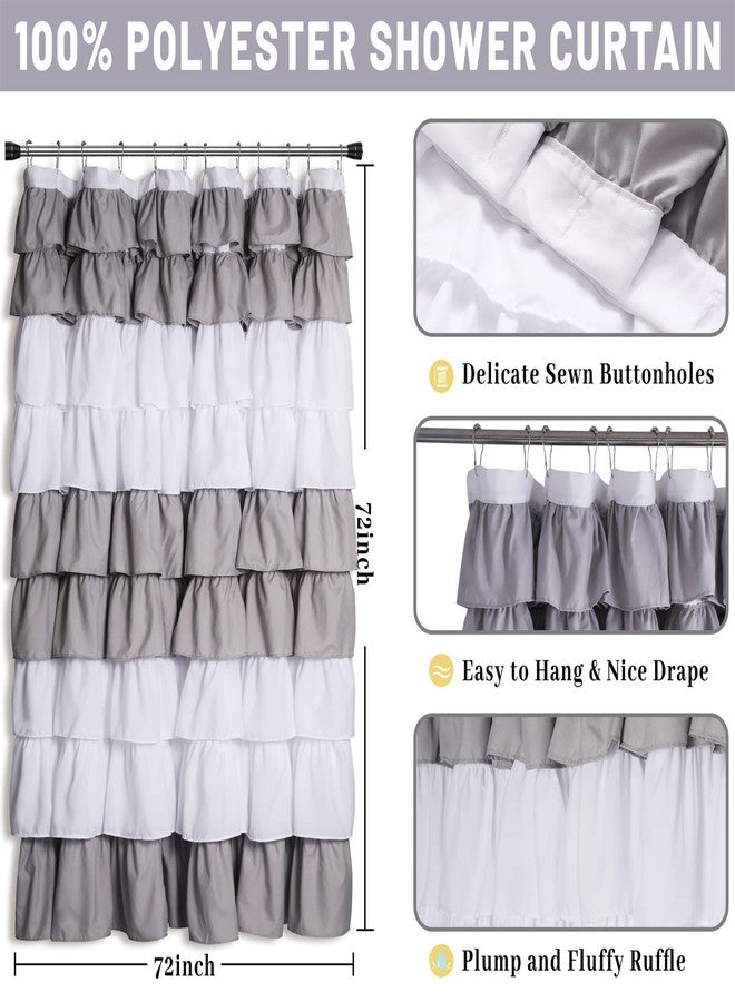 Moslovstar 72" x 72" Elegant Ruffle Shower Curtain Modern Farmhouse Fabric Shower Curtain for Bathtub Shower Area Decoration, Grey and White - Image 5