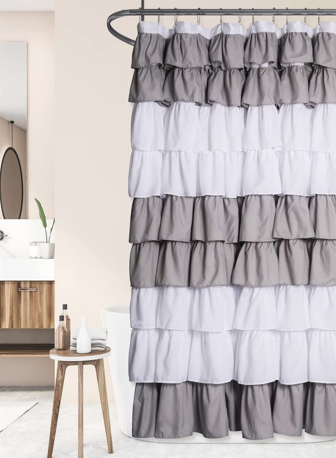 Moslovstar 72" x 72" Elegant Ruffle Shower Curtain Modern Farmhouse Fabric Shower Curtain for Bathtub Shower Area Decoration, Grey and White - Image 4